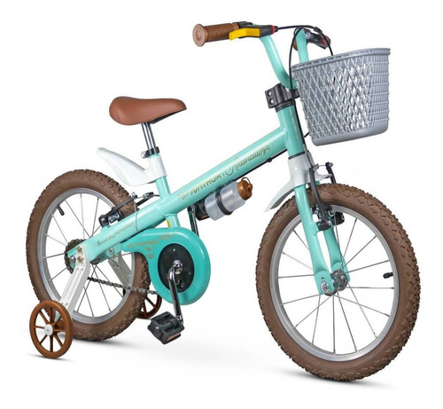 Bicicleta  de passeio infantil Nathor Mini Antonella Antonella aro 16 freios v-brakes cor acqua com rodas de treinamento