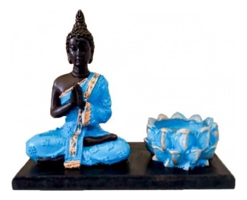 Incensário Buda Hindu Flor Namastê Tailandês Tibetano Cor Azul