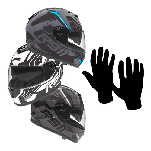 Casco Hawk Rs11 Revo + Guantes Primera Piel Sti Motos C