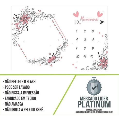 Imagem 3 de 3 de Cenário Mesversário Em Tecido Sublimado Floral Rosa Menina