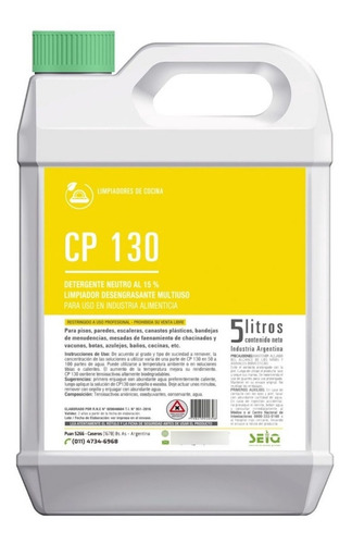 Detergente Concentrado 5 Litros Cp 130 Seiq Desengrasante