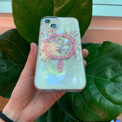 Funda Magsafe Glitter Rosa Para Iphone 11-16 Pro/promax Glitter Rosa Iphone 16 Pro Max