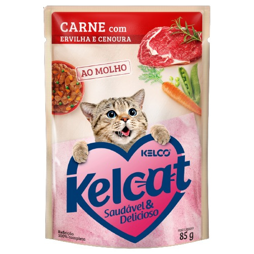 Sache Gatos Kelcat Kelco Carne,ervilha E Cenoura Com 5 Unid