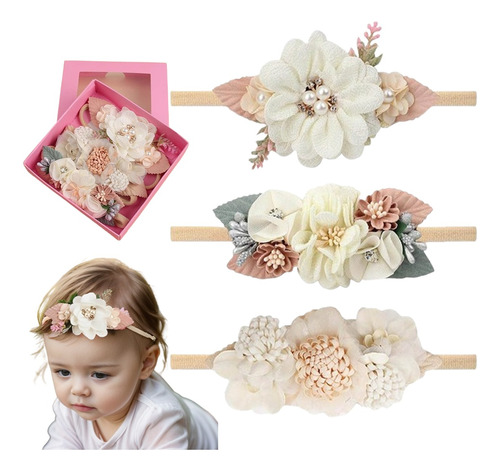 Diademas De Flores Para Bebés Y Niñas, Nailon Elástico,3 Pcs