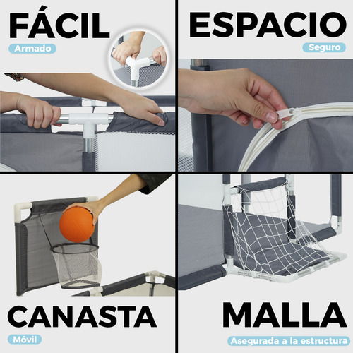 Corralito Para Bebe Con Accesorios Para Juegos 3 En 1 Color Gris oscuro Diseño de la tela Liso