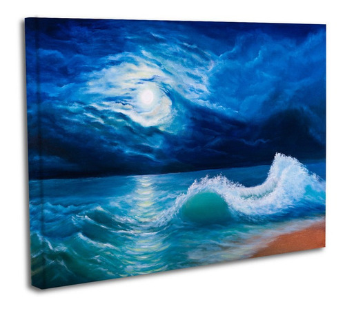 Cuadro Lienzo Canvas 45x60cm Playa Olas Mar Luna Tipo Oleo