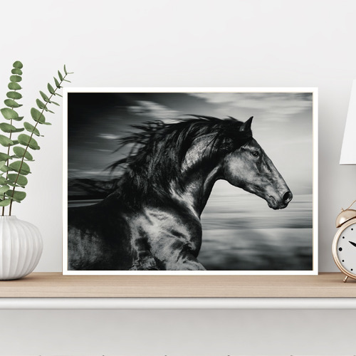 Imagen 2 de 6 de Cuadro Decorativo Moderno 30x45 Caballos Blancos Al Galope