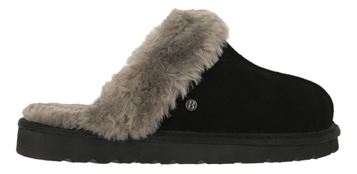 Pantufla Bamers Slipper Fur Leather Mujer Negro