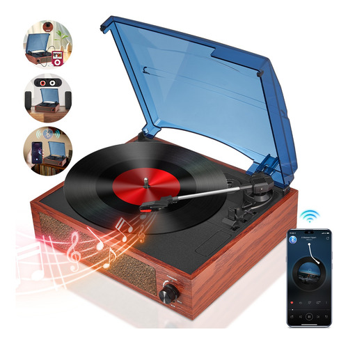 Tocadiscos De Vinilo Retro 3 Velocidades Con Bluetooth Aux