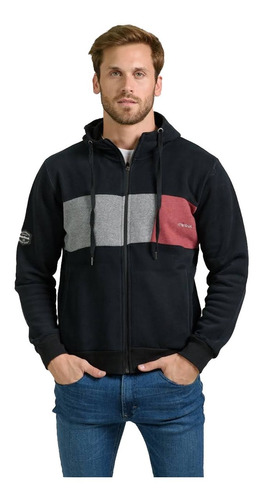 Campera Canguro Recortes Frisa Bordada Hombre Mistral 86026