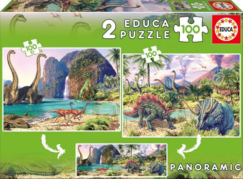 Puzzles Educa - Dino World, 2 Puzzles X 100 Piezas