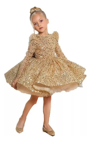 Vestido De Novia Con Lentejuelas Para Niñas, Vestido Dorado