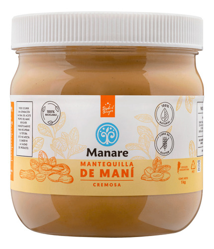 Mantequilla De Mani 1 Kg / 100% Maní Tostada / Manare