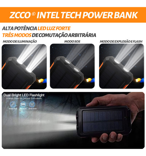 Power Bank 20000mah Carregador Portatil C/4 Cabo+led+bússola