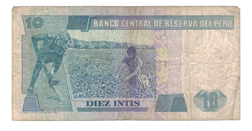 Billete Peru 10 Intis (1987) Ricardo Palma (Usado)