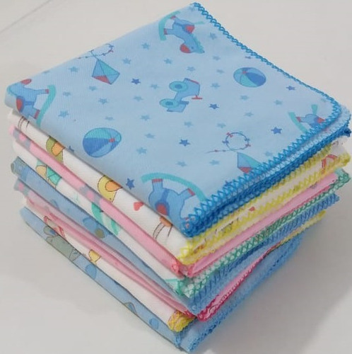 Cueiro Flanelado Bebê Estampado 80x80cm Com Crochê Kit Com 5