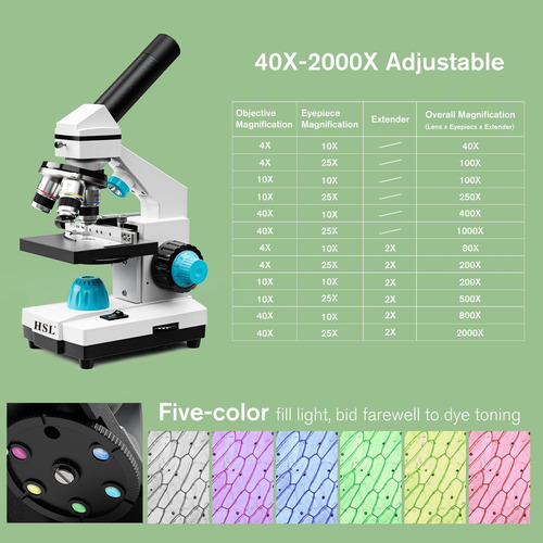 Microscope Hsl 40x-2000x Compuesto Monocular Para Niños/adul