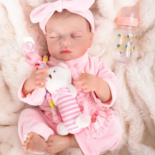 Brastoy Bebé Reborn Olhos fechados Boneca 48cm Menina Silicone