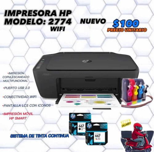 Impresora Hp2774 Wifi Con Sistema De Tinta Continua