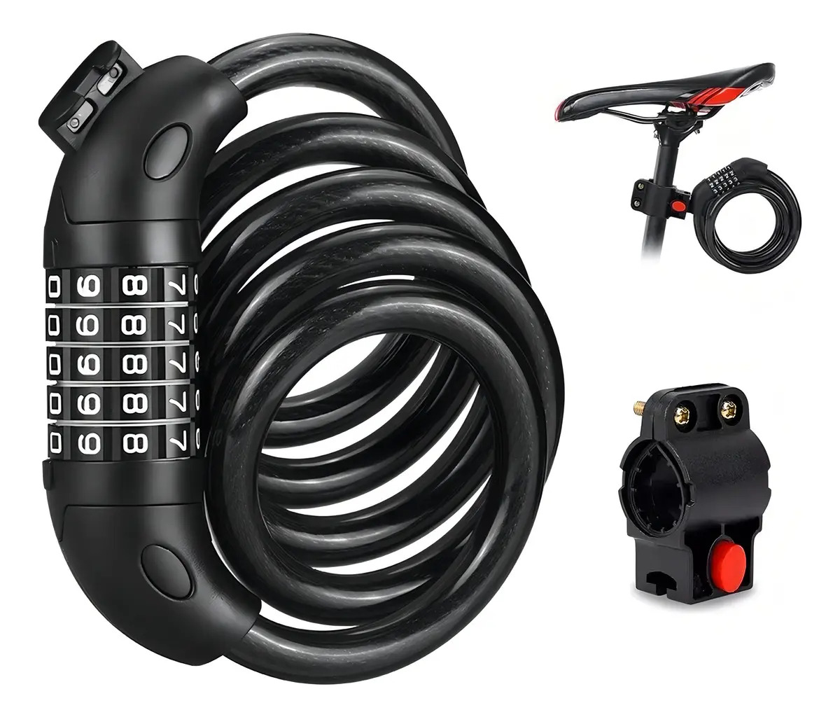 Vanance® Candado De Cable Para Bicicleta Motos 1.2m*12mm Impermeable Reforzado Cadena Para Bici Motocicleta Alta Seguridad Antirrobo Combinación 5 Dígitos Llave Contraseña Color Ne