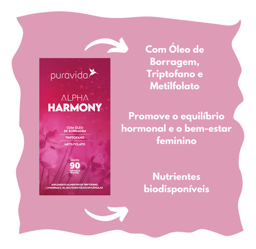 Alpha Harmony Com Óleo De Borragem 90 Cáps - Puravida