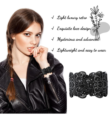 2 Piezas De Pulsera Negra Mujer, Estilo Gótico, Estilo...