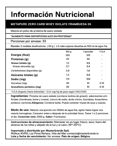 Proteina Metapure Whey Isolate Zero Carb 2 Kg Qnt