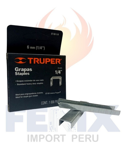 Grapas X2 1/4 Truper 6,0mm Et-50 Tapizar 1000pcs