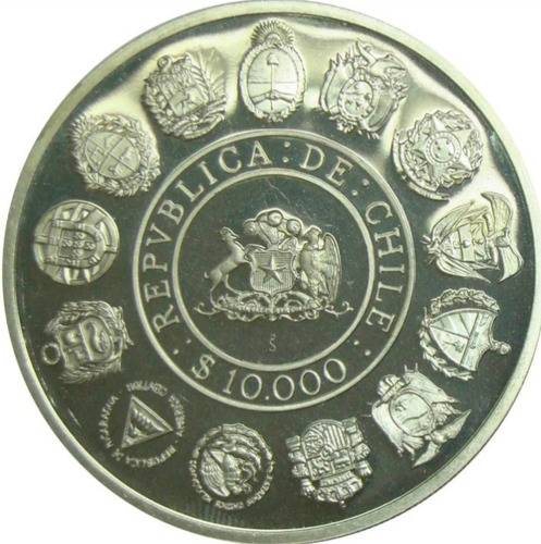 Imagen 2 de 7 de Moneda 10000 Pesos Chile 1991 Encuentro De Dos Mundos Repro