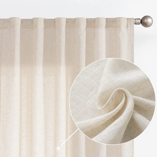 Linen Textured Curtains For Bedroom Drapes Rod   Back T...