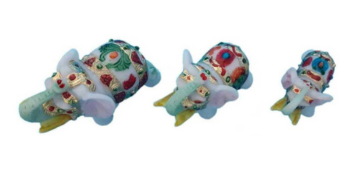 Imagem 3 de 4 de Trio De Elefantes Indianos Sabedoria Sorte Em Resina Pintada