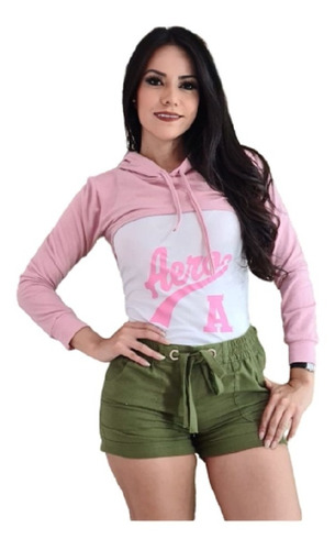 Sudadera De Mujer Corta  Set 2 Piezas Blusa Y Sudadera 