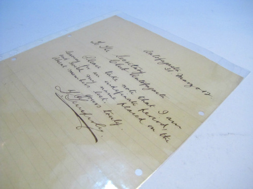 Documento Antiguo. Carta  Club Antofagasta. 31 Marzo 1912