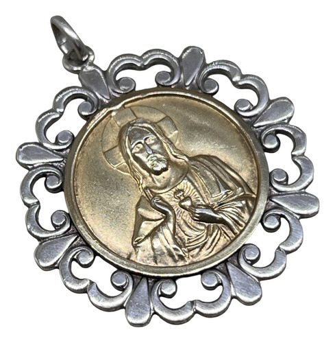 Medalla Sagrado Corazón De Jesús Plata Y Oro 18k Pp.ru