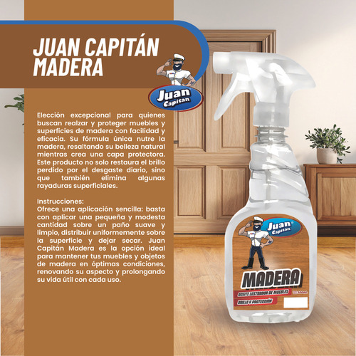 Juan Capitán Madera: Aceite Lustrador y Limpiador de Madera y Muebles 10 Unidades de 500 Mls.