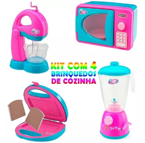 Kit Cozinha Da Barbie Completa Menina 4 Partes Geladeira Top