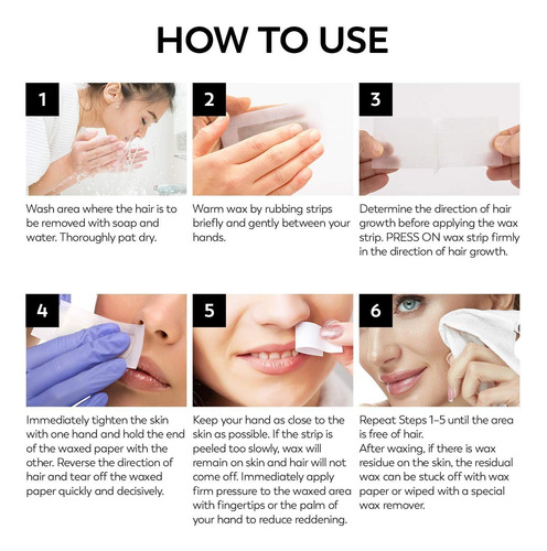 Tiras De Cera Facial Hipoalergénicas 40 Tiras Y 4 Toallitas