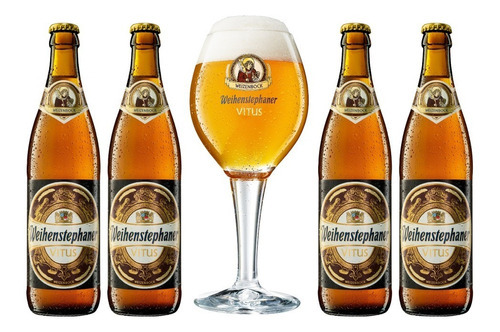Paquete De 4 Cervezas Alemanas Weihenstephaner Vitus + Copa
