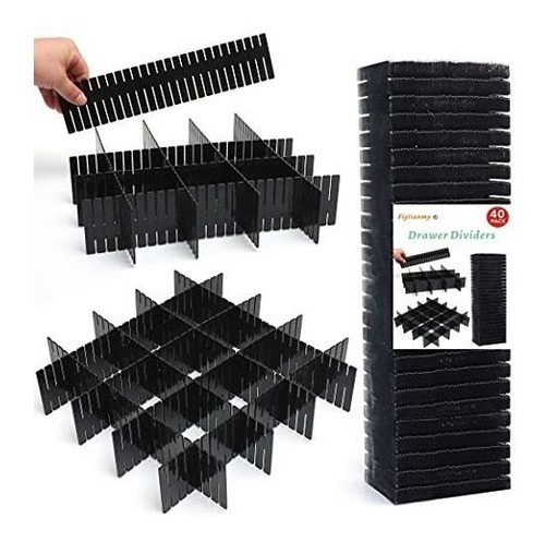 40 Organizadores Separadores Para Cajones 32x7 Cm Negro 