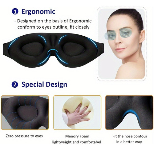 Máscara De Ojos 3d Ajustable, Transpirable Y Que Bloquea La