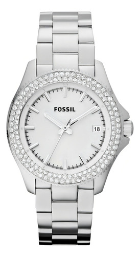 Reloj Fossil Am4452 Para Mujer Color De La Malla Acero Inoxidable Color Del Bisel Strass Color Del Fondo Blanco