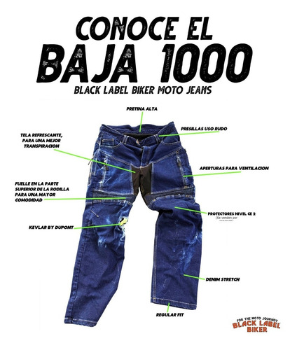 Imagen 10 de 10 de Pantalón Motociclista Kevlar Black Label Biker Baja 1000