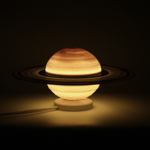 Lampara Velador Saturno 30 Cm Grande Planeta Sistema Solar Estructura Blanco Pantalla Amarillo