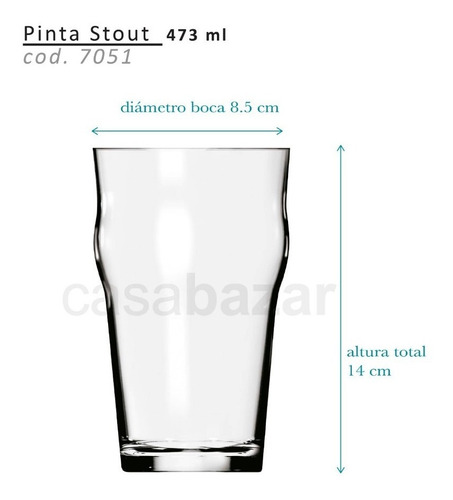 Imagen 2 de 7 de Vaso Vidrio Cerveza Pinta Stout 473 Ml Nadir Cod. 7051 X12 U