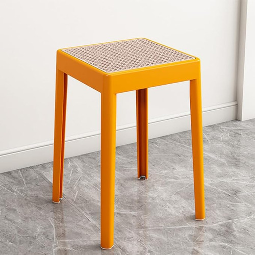 Taburete Banco Banqueta De Plastico Y Rattan Apilable Acabado De La Estructura Naranja