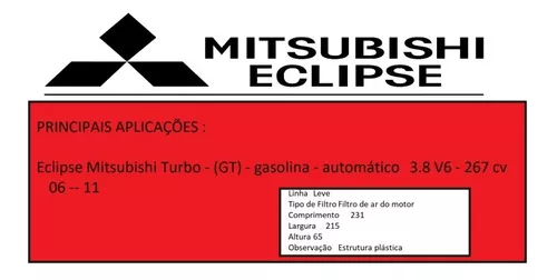 FILTRO DE AR MITSUBISHI ECLIPSE 3.8 V6 TURBO FILTRO JFA503 WEGA JFA503