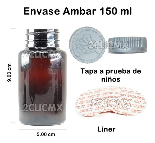 200 Frasco Bote Capsulero Ambar 150 Ml Tapa Plata Capsulas