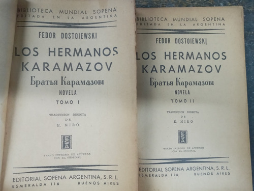 Imagen 2 de 4 de Los Hermanos Karamazov * Fedor Dostoyevski * 2 Tomos * 1944