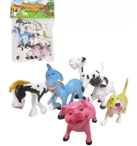 Kit 6 Animais Da Fazenda De Plástico Cão Porco Ovelha Cavalo