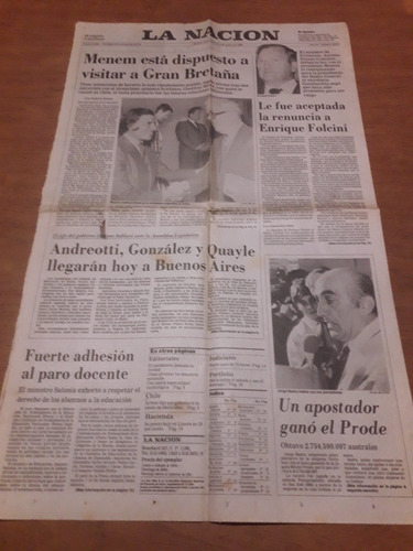 Tapa Diario La Nación 13 3 1990 Folcini Malvinas Prode Menem